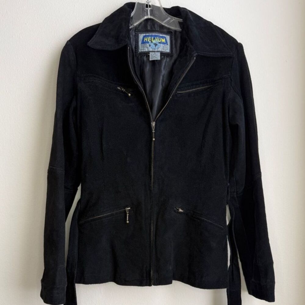 90s Y2K Vintage Black Suede Zip Motorcycle Jacket